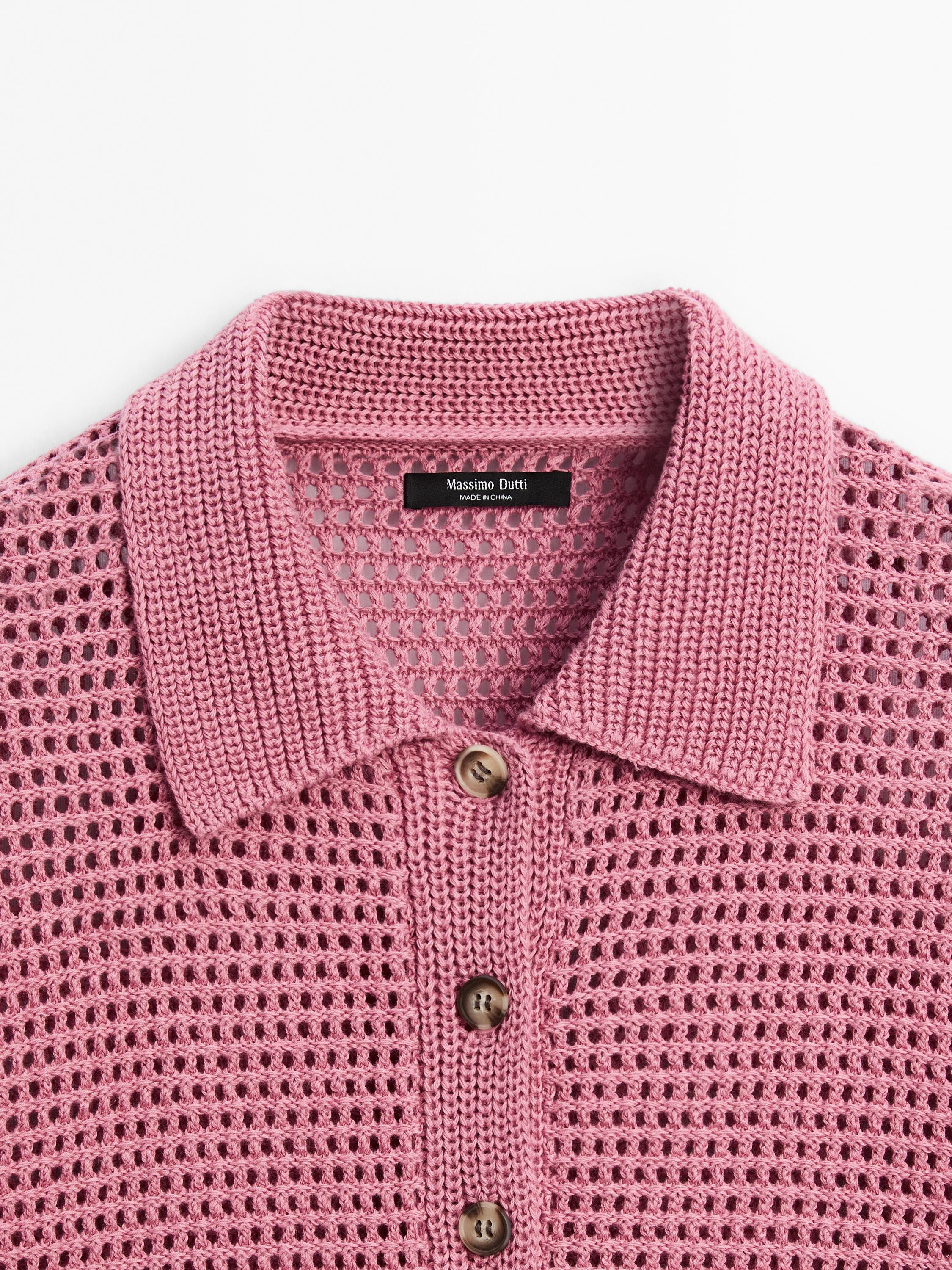 Cotton blend cutwork polo shirt